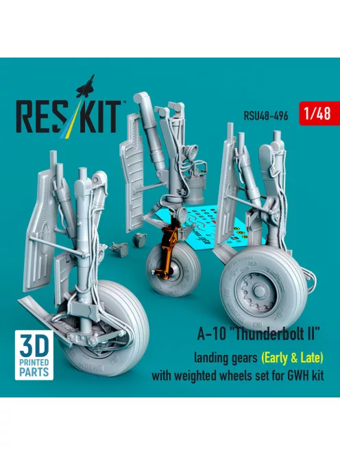Reskit - A-10 Thunderbolt II landing gears (Early & Late) with weighted wheels set for GWH kit (Metal+3D Printed)