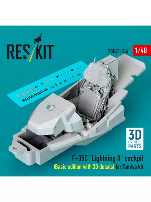 Reskit - F-35C Lightning II cockpit (Basic edition with 3D decals) for Tamiya kit (3D Printed)