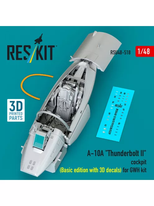 Reskit - A-10A Thunderbolt II cockpit (Basic edition with 3D decals) for GWH kit (3D Printed)
