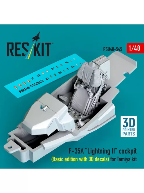 Reskit - F-35A Lightning II cockpit (Basic edition with 3D decals) for Tamiya kit (3D Printed)