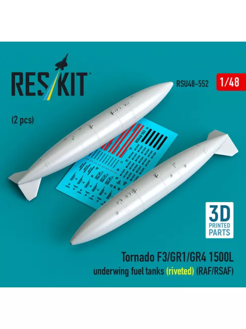 Reskit - Tornado F3/GR1/GR4 1500L underwing fuel tanks (riveted) (RAF/RSAF) (2 pcs) (3D Printed)
