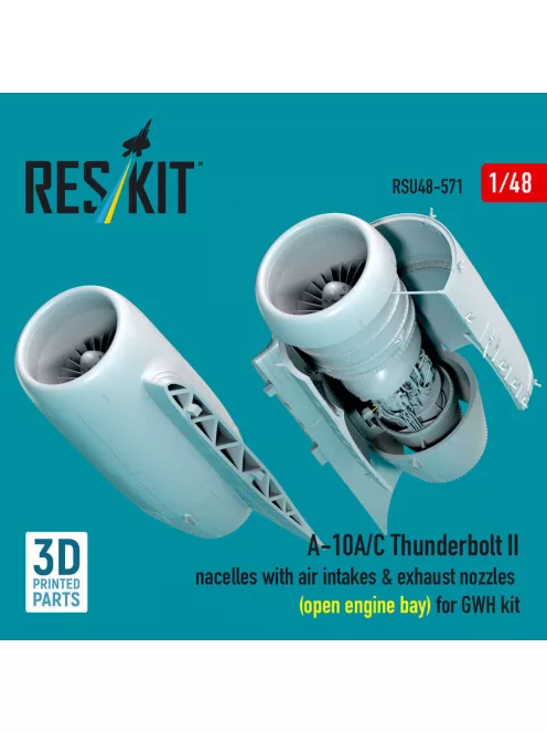 Reskit - A-10A/C Thunderbolt II nacelles with air intakes & exhaust nozzles (open engine bay) for GWH kit (3D Printed)
