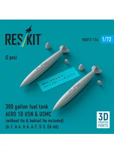  Reskit - 300 gallon fuel tank AERO 1D USN & USMC (without fin & bobtail fin included) (2 pcs) (A-1 A-4 A-6 A-7 S-3 EA-6A) (3D Printed)