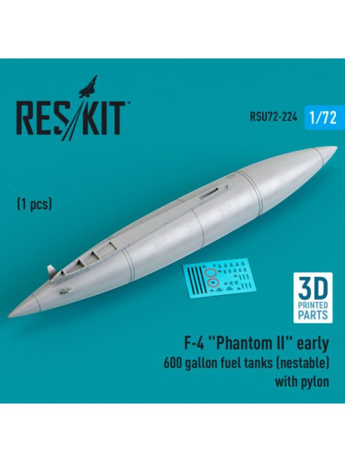 Reskit - F-4 "Phantom II" early 600 gallon fuel tanks (nestable) with pylon (1 pcs) (3D Printed) (1/72) 