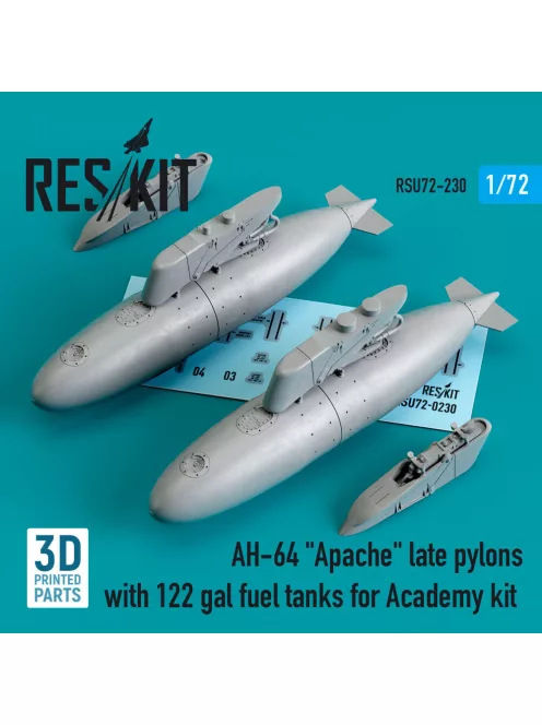 Reskit - AH-64 Apache late pylons with 122 gal fuel tanks for Academy kit (3D Printed)