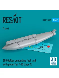   Reskit - 300 Gallon centerline fuel tank with pylon for F-16 (A/B/C/D/E/F/I) (type 1) (1 pcs) (3D Printed)