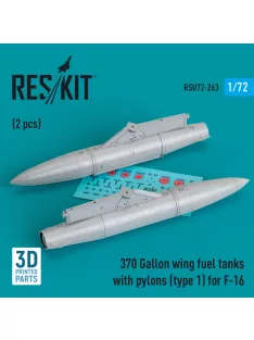   Reskit - 370 Gallon wing fuel tanks with pylons (type 1) for F-16 (A/B/C/D/E/F/I) (2 pcs) (3D Printed)