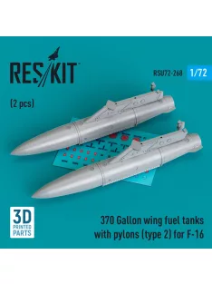   Reskit - 370 Gallon wing fuel tanks with pylons (type 2) for F-16 (A/B/C/D/E/F/I) (2 pcs) (3D Printed)