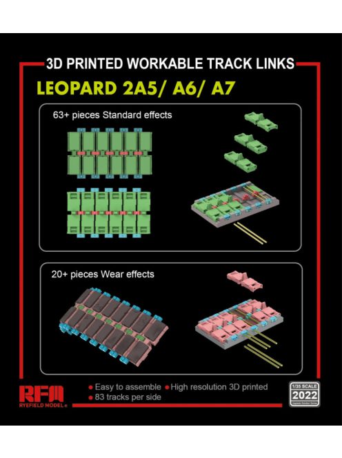 Rye Field Model - Leopard 2 A5 /A6 /A7 workable tracks (3D printed)
