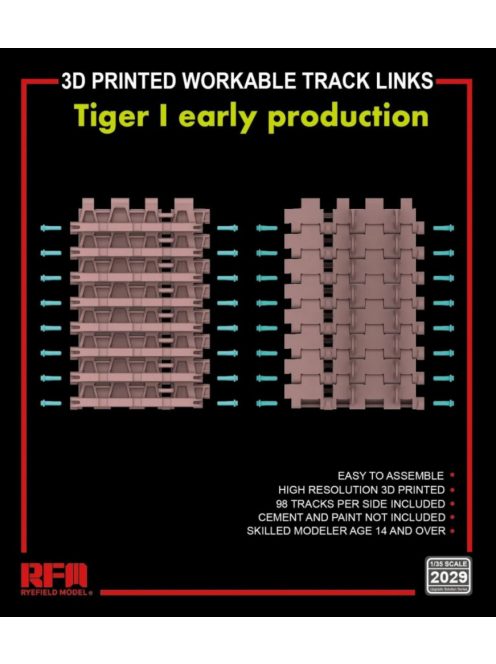 Rye Field Model - 3D printed  Workable track links for Tiger I early
