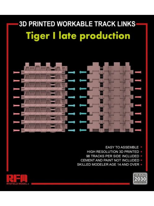 Rye Field Model - 3D printed  Workable track links for Tiger I late