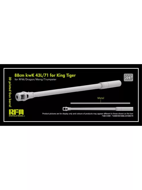 Rye Field Model - 3D print.Gun barrel 88mm kwK 43L/71 for King Tiger