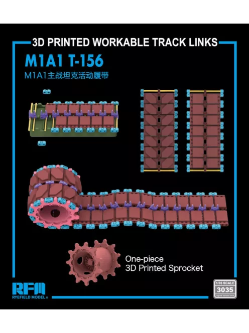 Rye Field Model - 3D Printed work. tracks T-156 w/One-piece Sprocket
