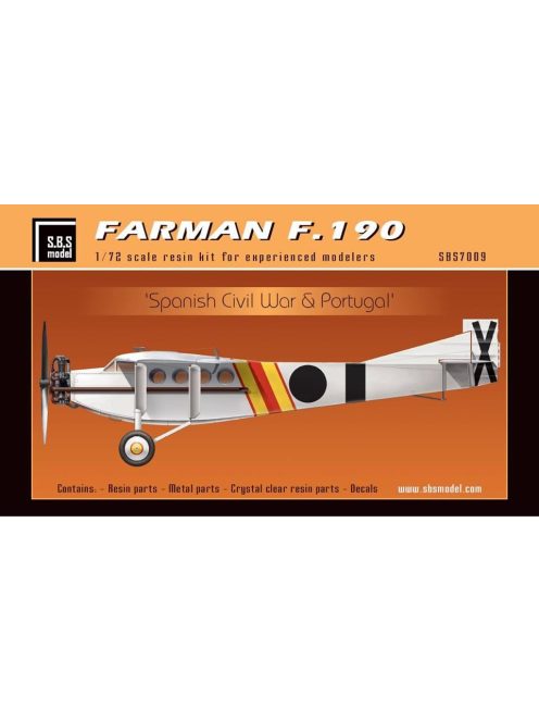 SBS Model - 1/72 Farman F.190 ' Spanish Civil War & Portugal' - Resin+PE+decal - Full resin kit