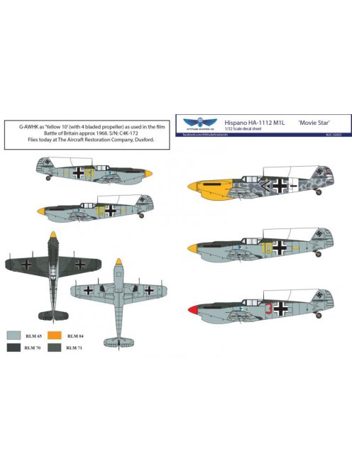 SBS Model - 1/32 Hispano HA-1112 M1L 'Movie Star' decal sheet + resin additional parts - Resin + Decals for Hase
