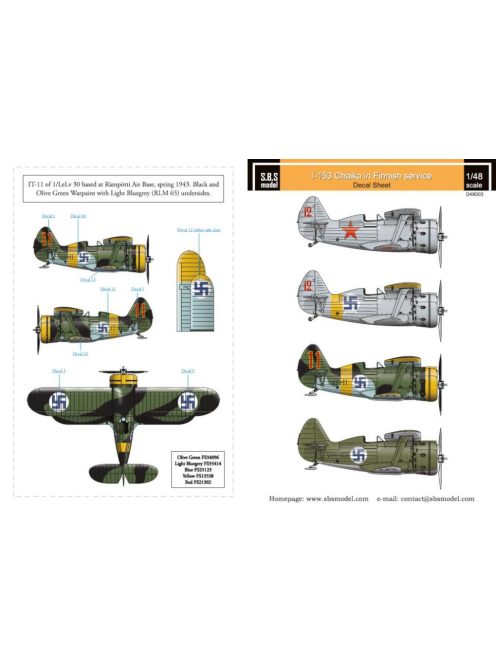 SBS Model - 1/48 Polikarpov I-153 Finnish Air Force WW II - Decals for ICM