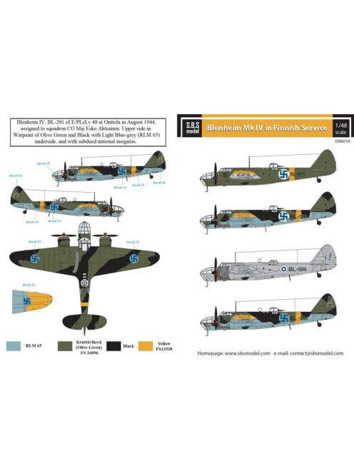 SBS Model - 1/48 Bristol Blenheim Mk.IV Finnish Air Force WW II - Decals for Classic Airframes