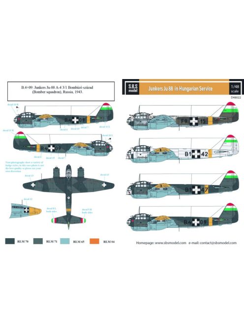 SBS Model - 1/48 Junkers Ju-88 Hungarian Air Force WW II. - Decals 