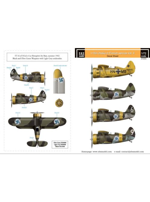 SBS Model - 1/72 Polikarpov I-153 Finnish Air Force WW II VOL.II. - Decals for ICM/SMER