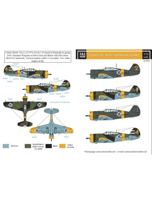 SBS Model - 1/72 Curtiss Hawk 75A Finnish Air Force WW II - Decals 