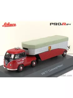   Schuco - Volkswagen T1B Continental Motors Porsche Car Transporter 1962 Red Black Silver