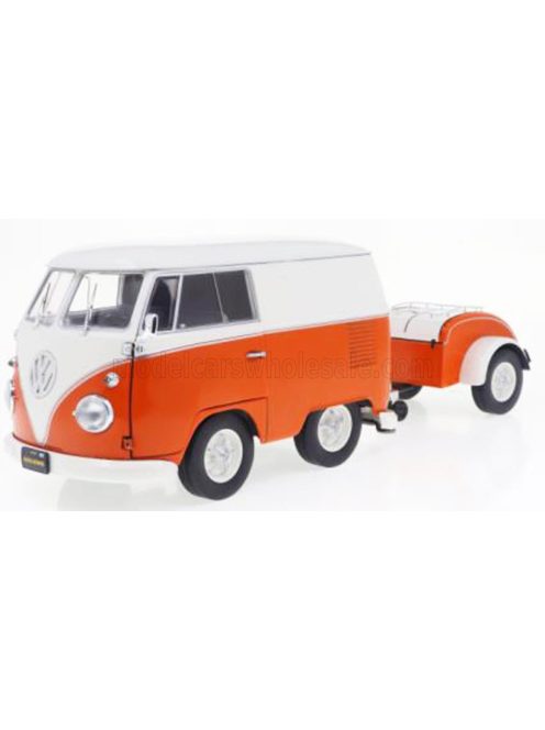 Solido - VOLKSWAGEN T1 VAN KOOL COMBI WITH TRAILER 1950 ORANGE WHITE