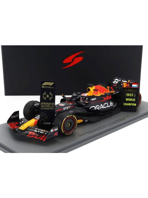 Spark - RED BULL F1  RB19 TEAM ORACLE RED BULL RACING N 1 WORLD CHAMPION 2nd SPRINT RACE QATAR GP WITH PIT BOARD 2023 MAX VERSTAPPEN MATT BLUE