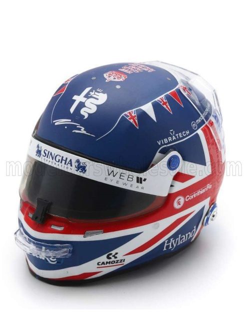 Spark - BELL HELMET F1  CASCO HELMET ALFA ROMEO C43 TEAM STAKE N 77 BRITISH GP 2023 VALTTERI BOTTAS BLUE RED WHITE