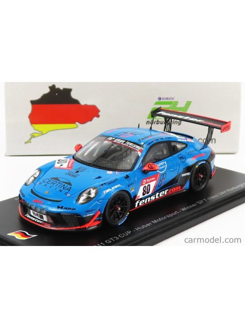 Spark-Model - Porsche 911 991-2 Gt3 Cup Team Huber Motorsport N 80 Winner Sp7 Class 24H Nurburgring 2021 H.Wehrmann - U.Berg - M.Van Ramshorst - A.Mies Blue Black