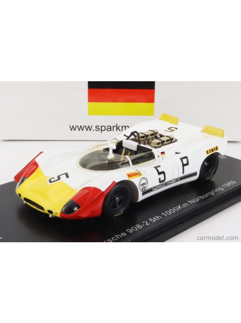 Spark-Model - Porsche 908/2 N 5 5Th 1000Km Nurburgring 1969 W.Kauhsen - K.Von Wendt White Red Yellow