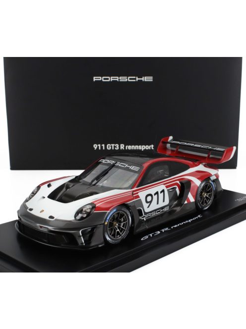 Spark - PORSCHE 911 992 GT3 R N 911 RACING FLACHT DESIGN COUPE 2021 - CON VETRINA - WITH SHOWCASE WHITE BLUE RED