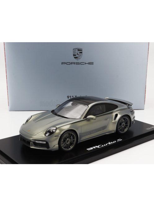 Spark - PORSCHE 911 992 TURBO S COUPE 2020 - CON VETRINA - WITH SHOWCASE SILVER BAMBOO CHROMAFLIRE