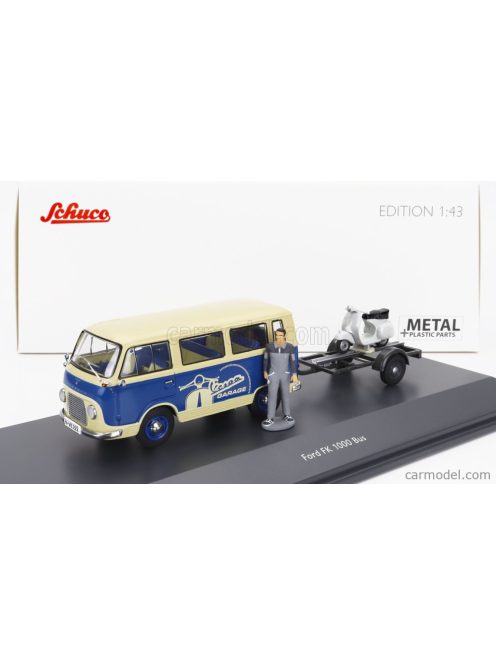 Schuco - Ford England Taunus Transit Fk1000 Minibus Vespa Garage With Piaggio Vespa 150 Gs 1958 Blue Cream