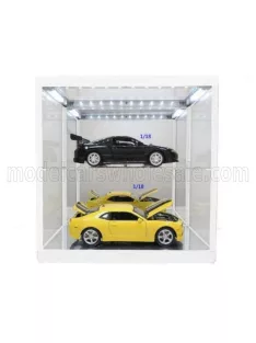   TRIPLE9 - VETRINA DISPLAY BOX VETRINA BIANCA CON SPECCHIO - WHITE VITRINE WITH MIRROR -  Lungh.LENGHT 36 cm  X Largh.WIDTH 17.7 cm  X Alt.HEIGHT 37.2 cm - LUCI FUNZIONANTI - WITH LED WHITE - PLASTIC DISPLAY