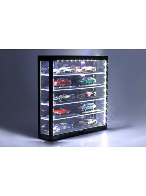 TRIPLE9 - LED Display case for scales 1:64,1:43, with 5-layers, black with black background (no mirror in the back) - 38,5 cm x 9,2 cm x 37,5 cm - Triple9 Collection
