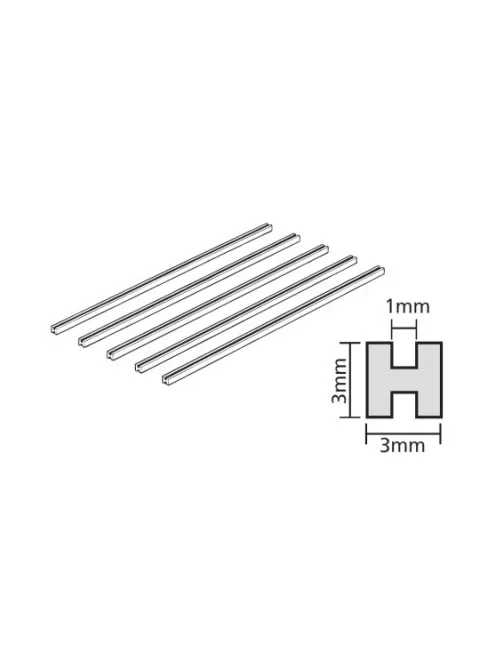 Tamiya - H-Profil 3x3mm (5) 400mm weiss