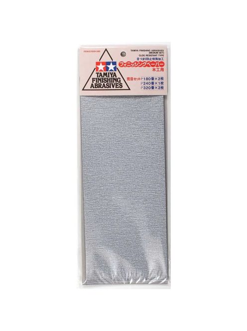 Tamiya - Finishing Abrasives Medium Set 2 x P 180; 1 x P 240  2 x
P 320 Grit