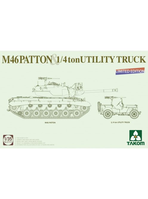 Takom - Us Medium Tank M46 Patton + 1/4 Ton Utility Truck