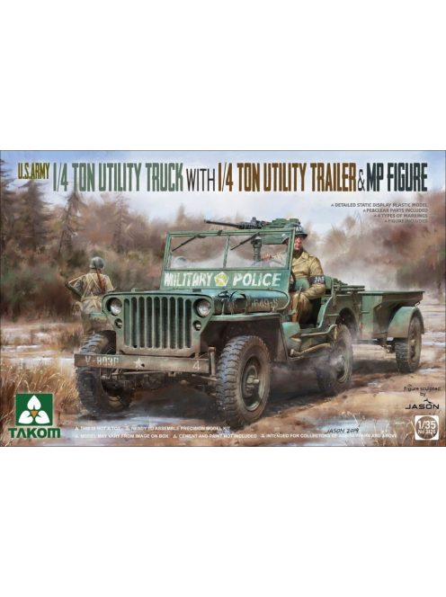 Takom - U.S. Army 1/4 ton utility truck with 1/4 ton utility trailer  MP figure