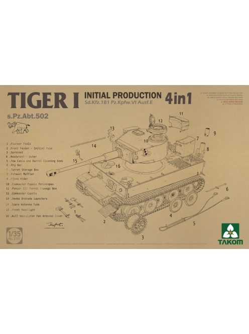 Takom - 1/35 Tiger I Initial Production Sd.Kfz.181 Pz.Kpfw.Vi Ausf.E 4 In 1