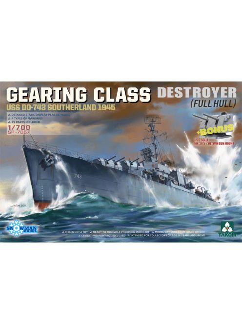 Takom - Gearing Class Destroyer USS DD-743 Southerland 1945 (Full Hull)