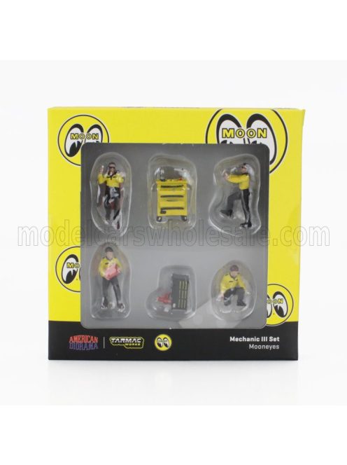 Tarmac - FIGURES SET 6X GARAGE OFFICINA MOONEYES MECCANICI - MECHANICS YELLOW BLACK