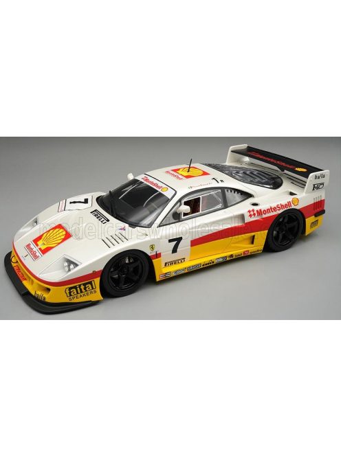 Tecnomodel - FERRARI F40 LM TEAM SHELL N 7 RENDERING EDITION 1996 - BLACK RIMS - CON VETRINA - WITH SHOWCASE WHITE YELLOW RED