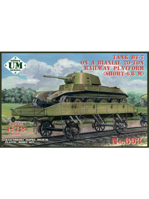 Unimodell - BT-7 tank on a biaxial 20-ton railway platform (short - 6.6m)