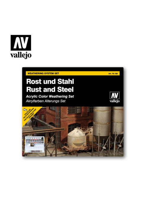 Vallejo - Model Color - Rust & Steel (9) + 2 Brushes Paint set