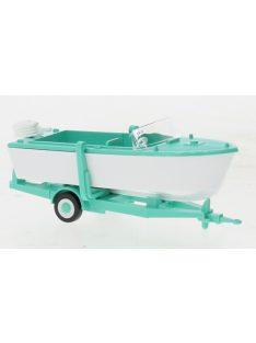   Wiking - Anhänger mit Motorboot, helltürkis/weiss, 1961, 1:87
