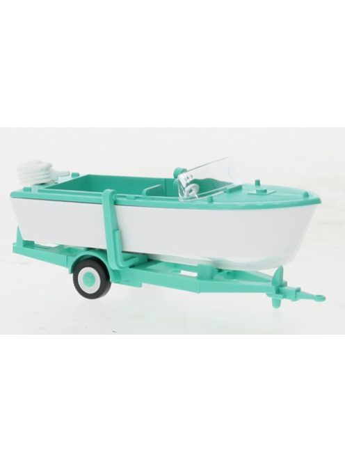 Wiking - Anhänger mit Motorboot, helltürkis/weiss, 1961, 1:87