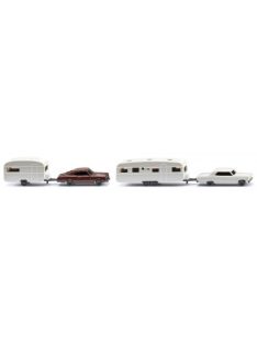   Wiking - - 2er Set: Wohnwagengespanne, weiss/dunkelrot, 1966, 1:160