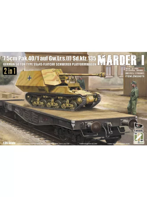 Zimi Model - Marder I 7.5cm Pak.40/1 auf Gw.Lr.s.(f) Sd.kfz.135 with German 50 Ton Type SSy45 Flatcar Schwerer Platformwagen [2 in 1]