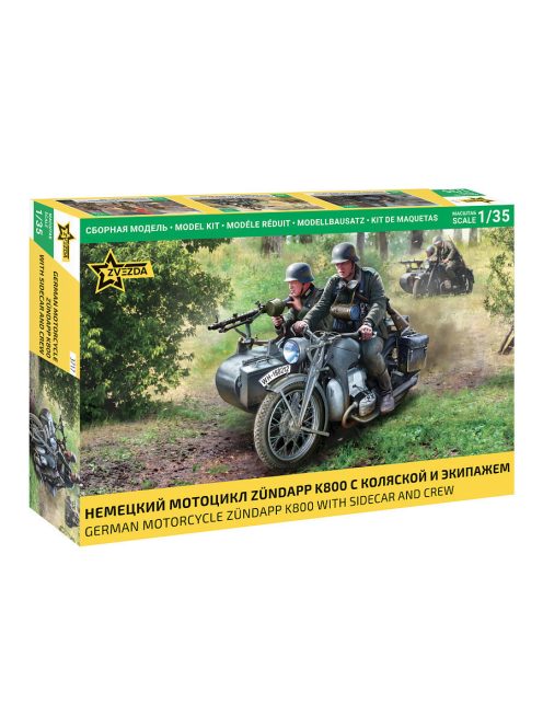 Zvezda - 1:35 German Motocycle Zundapp K800 with sidecar and crew - 2 figures